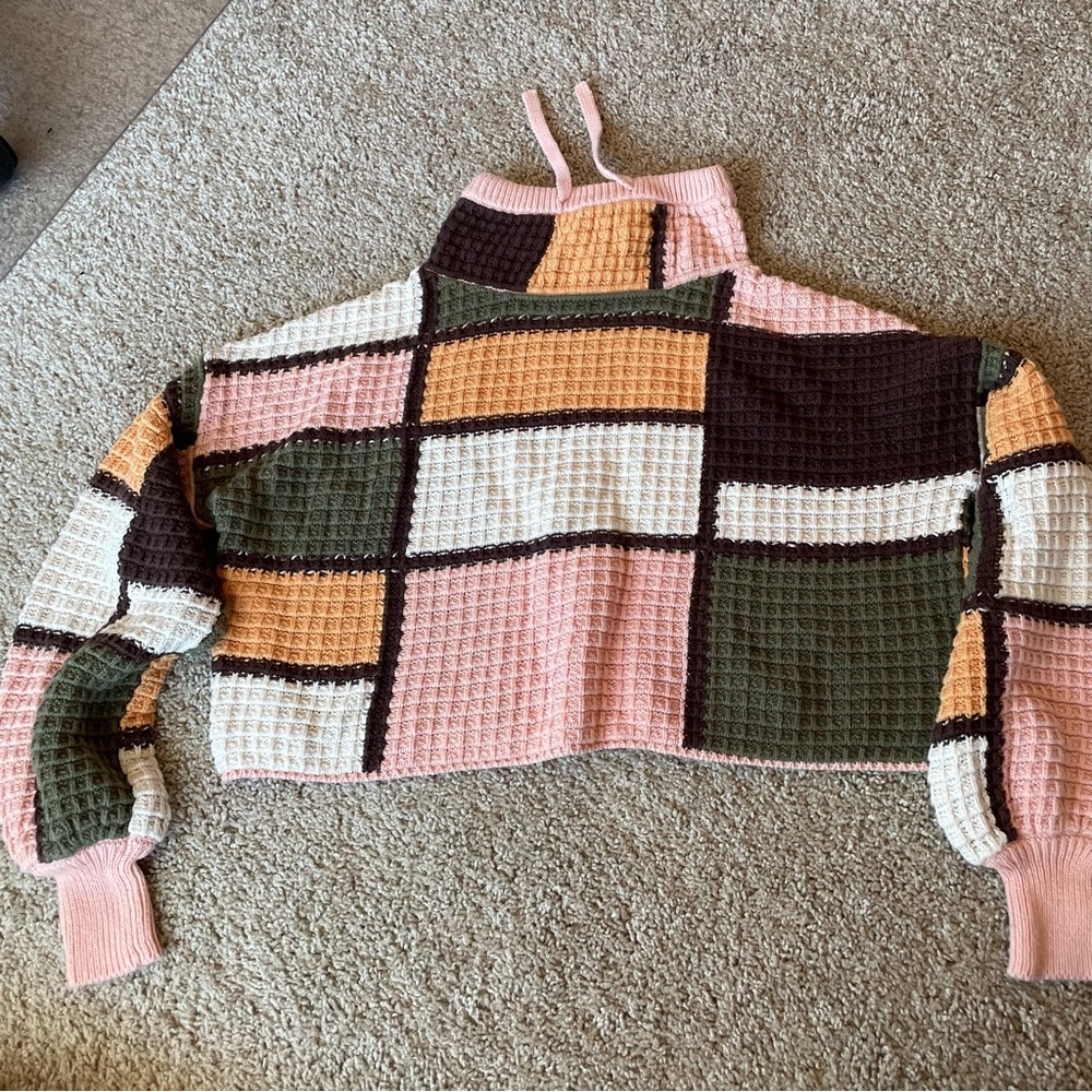 Gilded Intent Colorblock Turtleneck Sweater - Pink, Brown, Cream, Orange